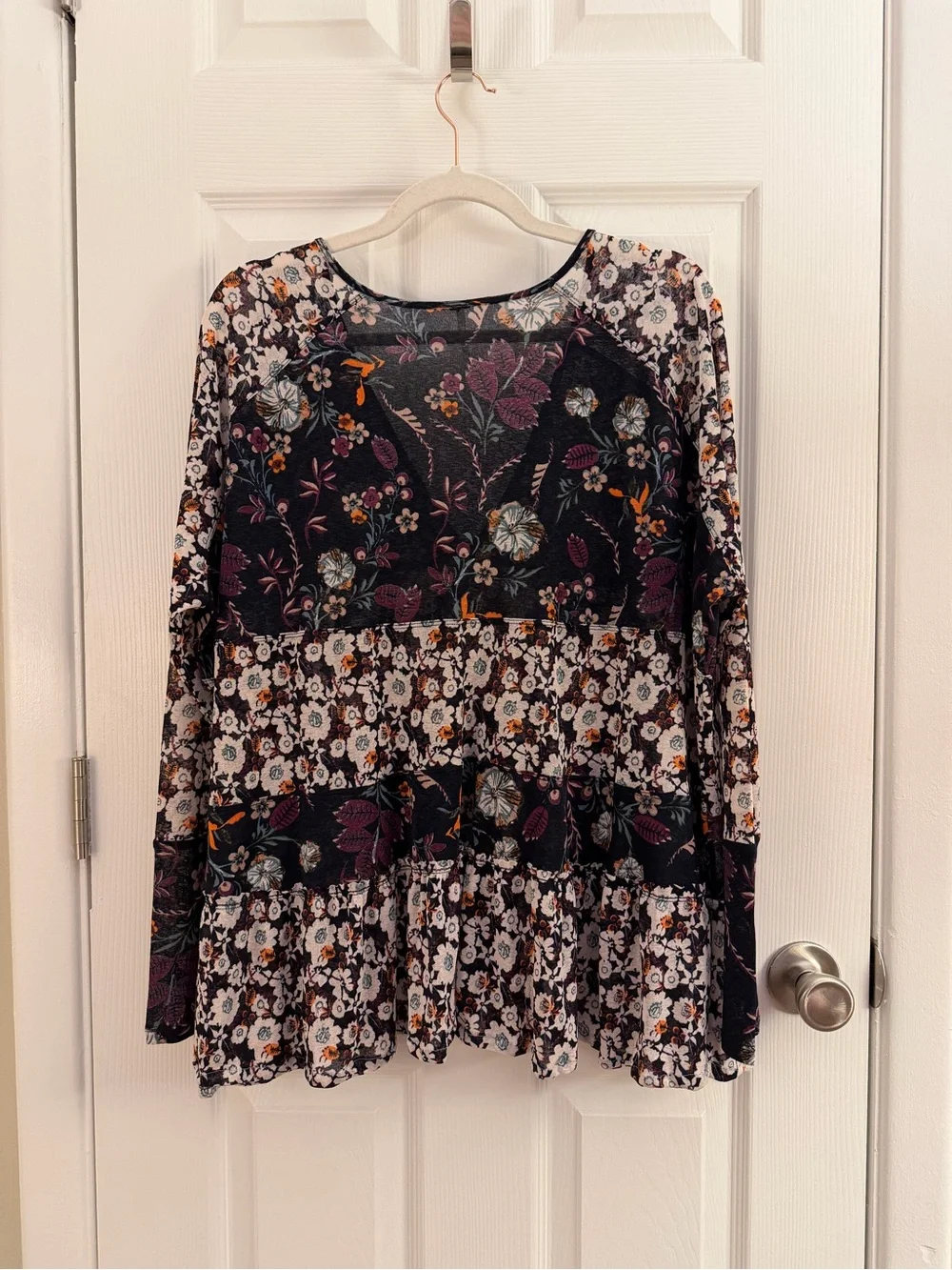 Free People Floral Semi Sheer Long Sleeve Isabella Tunic Blouse Small